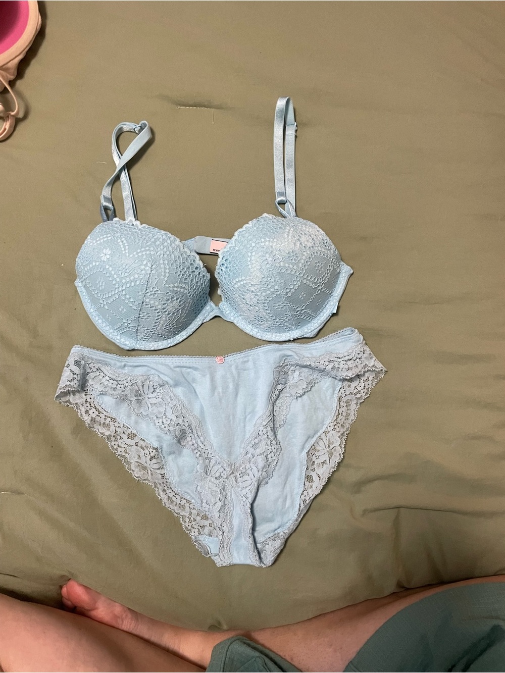 Victoria's Secret Pale Blue Lace Push-Up Bra & Lace Bikini Set